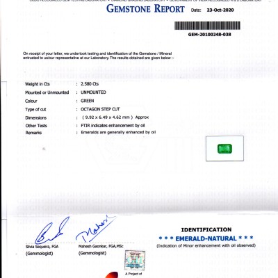 2.58 Ct GII Certified Untreated Natural Zambian Emerald Gems AAA