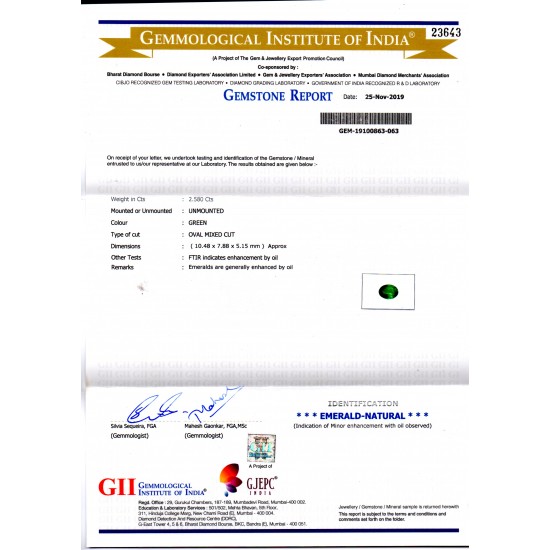2.58 Ct GII Certified Untreated Natural Zambian Emerald Gems AAAAA