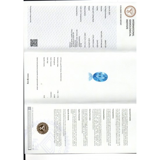 2.59 Ct IGI Certified Unheated Untreated Natural Ceylon Blue Sapphire AA