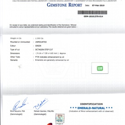 2.59 Ct Untreated Natural Zambian Emerald Gemstone Panna Gems AAAAA