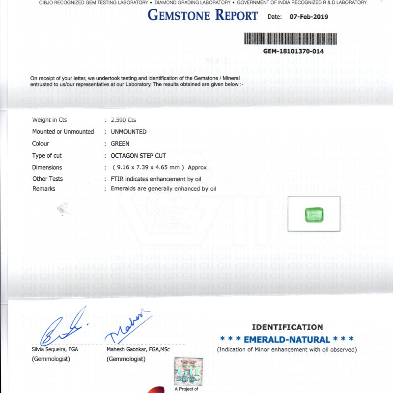 2.59 Ct Untreated Natural Zambian Emerald Gemstone Panna Gems AAAAA