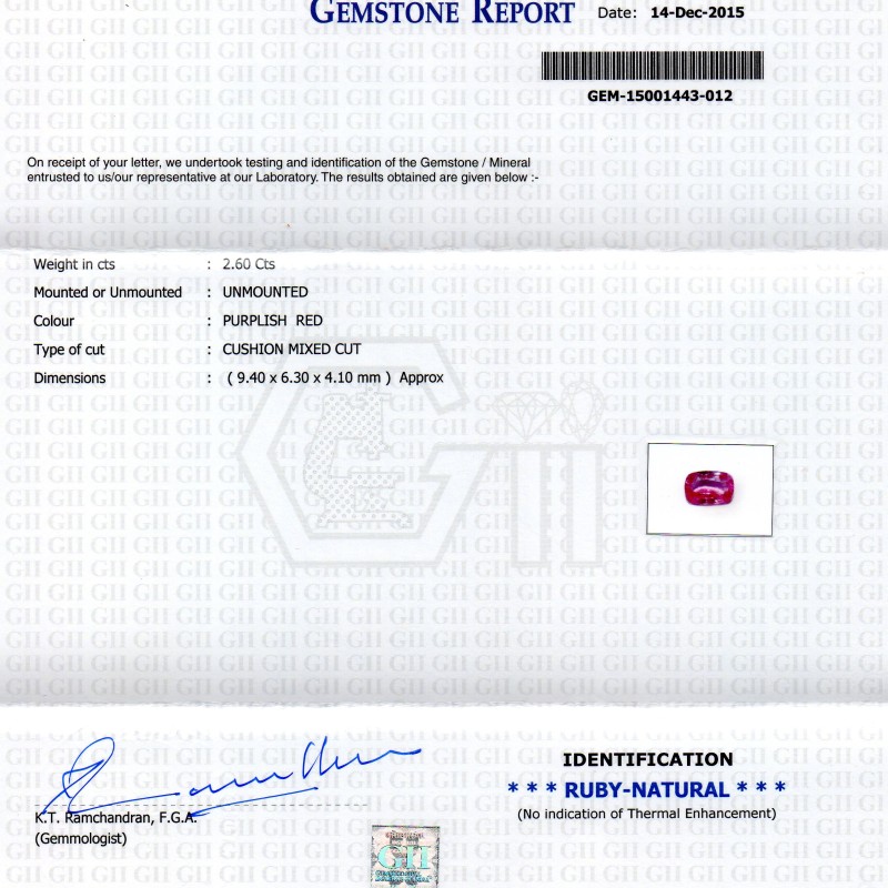2.60 Ct Certified Unheated Untreated Natural Madagaskar Ruby