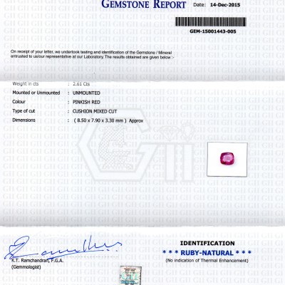 2.61 Ct Certified Unheated Untreated Natural Madagaskar Ruby