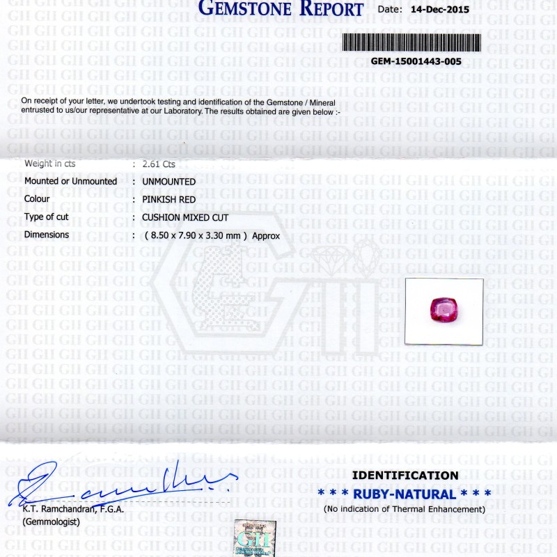 2.61 Ct Certified Unheated Untreated Natural Madagaskar Ruby