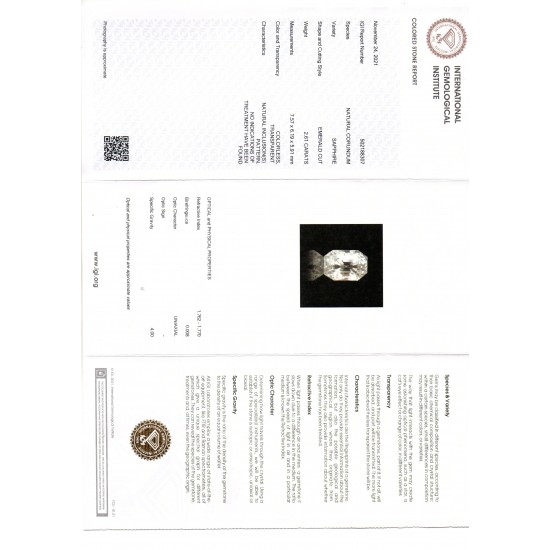 2.61 Ct IGI Certified Unheated Untreated Natural Ceylon White Sapphire