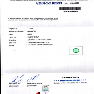 2.62 Ct GII Certified Untreated Natural Zambian Emerald Gems AAAA