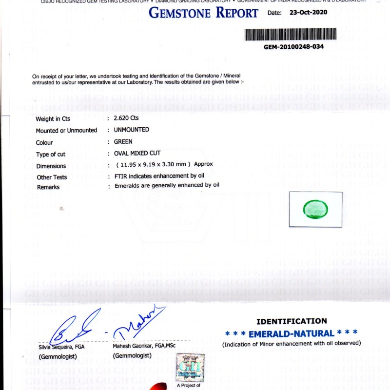 2.62 Ct GII Certified Untreated Natural Zambian Emerald Gems AAAA 2.62 Ct GII Certified Untreated Natural Zambian Emerald Gems AAAA