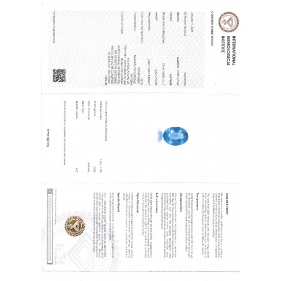 2.63 Ct IGI Certified Unheaated Untreated Natural Ceylon Blue Sapphire AA
