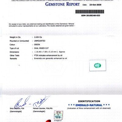 2.63 Ct GII Certified Untreated Natural Zambian Emerald Gems AAAAA 2.63 Ct GII Certified Untreated Natural Zambian Emerald Gems AAAAA