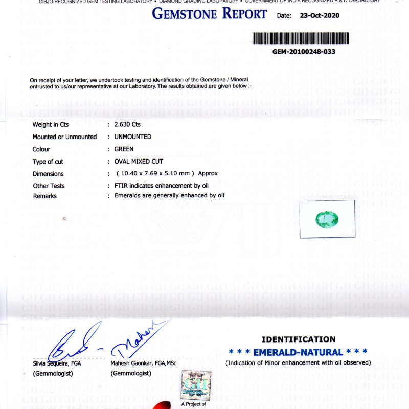 2.63 Ct GII Certified Untreated Natural Zambian Emerald Gems AAAAA 2.63 Ct GII Certified Untreated Natural Zambian Emerald Gems AAAAA