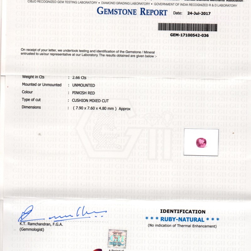 2.66 Ct GII Certified Unheated Untreted Natural Madagaskar Ruby AAA 2.66 Ct GII Certified Unheated Untreted Natural Madagaskar Ruby AAA