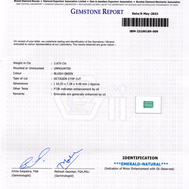 2.67 Ct GII Certified Untreated Natural Zambian Emerald Panna Gemstone