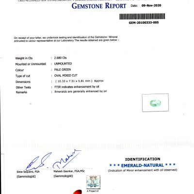 2.68 Ct GII Certified Untreated Natural Colombian Emerald Gemstone 2.68 Ct GII Certified Untreated Natural Colombian Emerald Gemstone