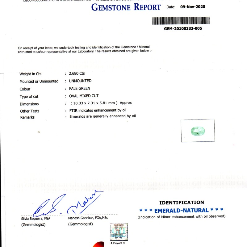 2.68 Ct GII Certified Untreated Natural Colombian Emerald Gemstone 2.68 Ct GII Certified Untreated Natural Colombian Emerald Gemstone