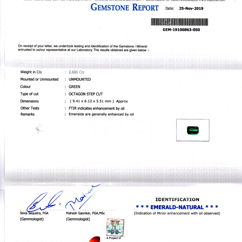 2.68 Ct GII Certified Untreated Natural Zambian Emerald Gems AAAAA