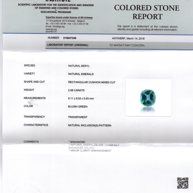 2.68 Ct Untreated Natural IGI Certified Zambian Emerald Gemstone AA 2.68 Ct Untreated Natural IGI Certified Zambian Emerald Gemstone AA