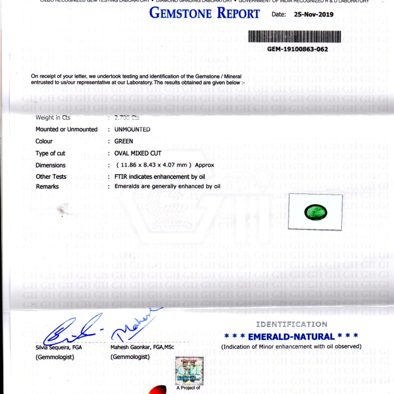 2.70 Ct GII Certified Untreated Natural Zambian Emerald Gems AAAAA 2.70 Ct GII Certified Untreated Natural Zambian Emerald Gems AAAAA