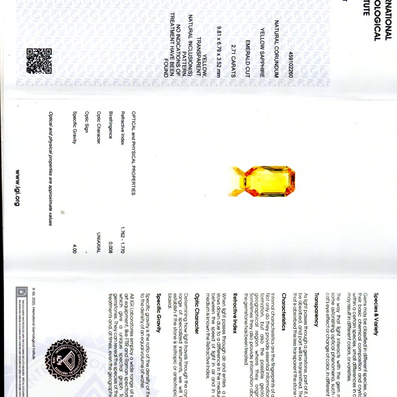 2.71 Ct IGI Certified Unheated Untreated Natural Ceylon Yellow Sapphire AAA