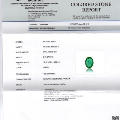 2.72 Ct IGI Certified Untreated Natural Zambian Emerald Gemstone AAA 2.72 Ct IGI Certified Untreated Natural Zambian Emerald Gemstone AAA
