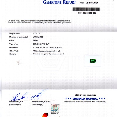 2.73 Ct GII Certified Untreated Natural Zambian Emerald Gems AAAAA