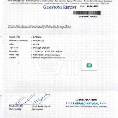 2.73 Ct GII Certified Untreated Natural Zambian Emerald Gemstone