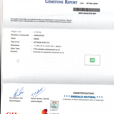 2.73 Ct Untreated Natural Zambian Emerald Gemstone Panna Gems AAAAA