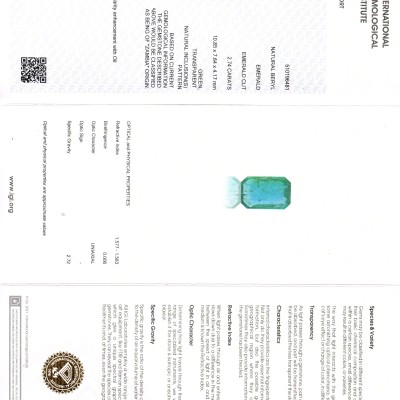 2.74 Ct IGI Certified Untreated Natural Zambian Emerald Gemstone 2.74 Ct IGI Certified Untreated Natural Zambian Emerald Gemstone