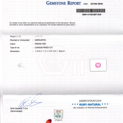 2.75 Ct GII Certified Unheated Untreated Natural Madagaskar Ruby 2.75 Ct GII Certified Unheated Untreated Natural Madagaskar Ruby