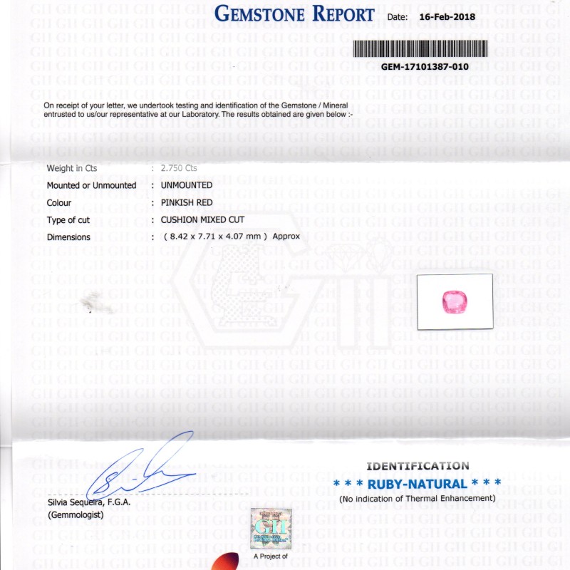 2.75 Ct GII Certified Unheated Untreated Natural Madagaskar Ruby 2.75 Ct GII Certified Unheated Untreated Natural Madagaskar Ruby