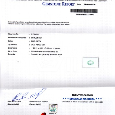 2.76 Ct GII Certified Untreated Natural Colombian Emerald Gemstone 2.76 Ct GII Certified Untreated Natural Colombian Emerald Gemstone