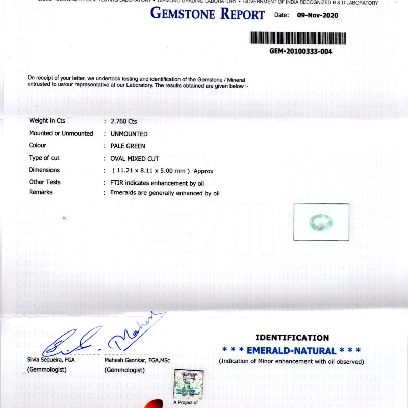 2.76 Ct GII Certified Untreated Natural Colombian Emerald Gemstone 2.76 Ct GII Certified Untreated Natural Colombian Emerald Gemstone