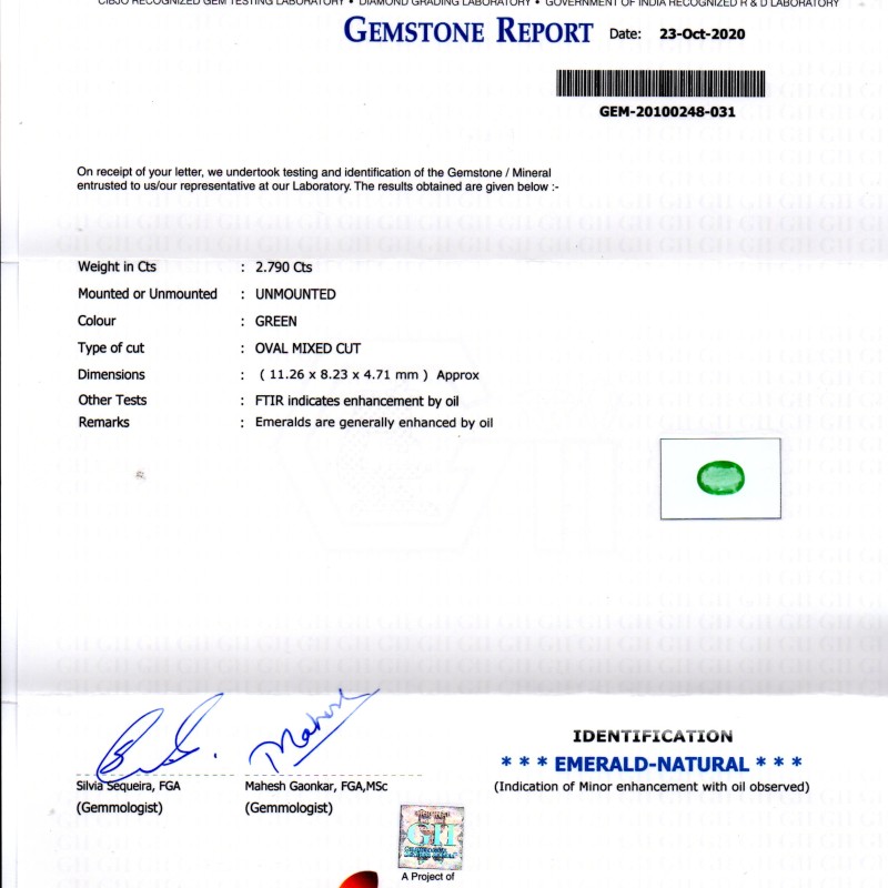 2.79 Ct GII Certified Untreated Natural Zambian Emerald Gems AAAA 2.79 Ct GII Certified Untreated Natural Zambian Emerald Gems AAAA