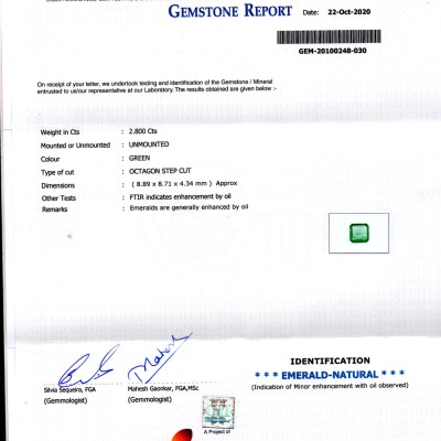 2.80 Ct GII Certified Untreated Natural Zambian Emerald Gems AAAA 2.80 Ct GII Certified Untreated Natural Zambian Emerald Gems AAAA