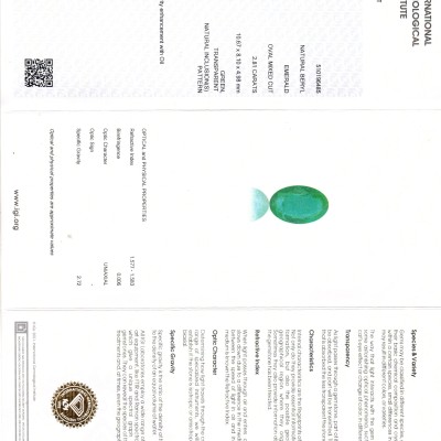 2.81 Ct IGI Certified Untreated Natural Zambian Emerald Gemstone 2.81 Ct IGI Certified Untreated Natural Zambian Emerald Gemstone