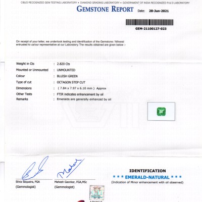 2.82 Ct GII Certified Untreated Natural Zambian Emerald Gemstone AAAAA 2.82 Ct GII Certified Untreated Natural Zambian Emerald Gemstone AAAAA