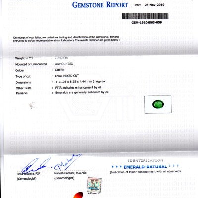 2.84 Ct GII Certified Untreated Natural Zambian Emerald Gems AAAAA 2.84 Ct GII Certified Untreated Natural Zambian Emerald Gems AAAAA