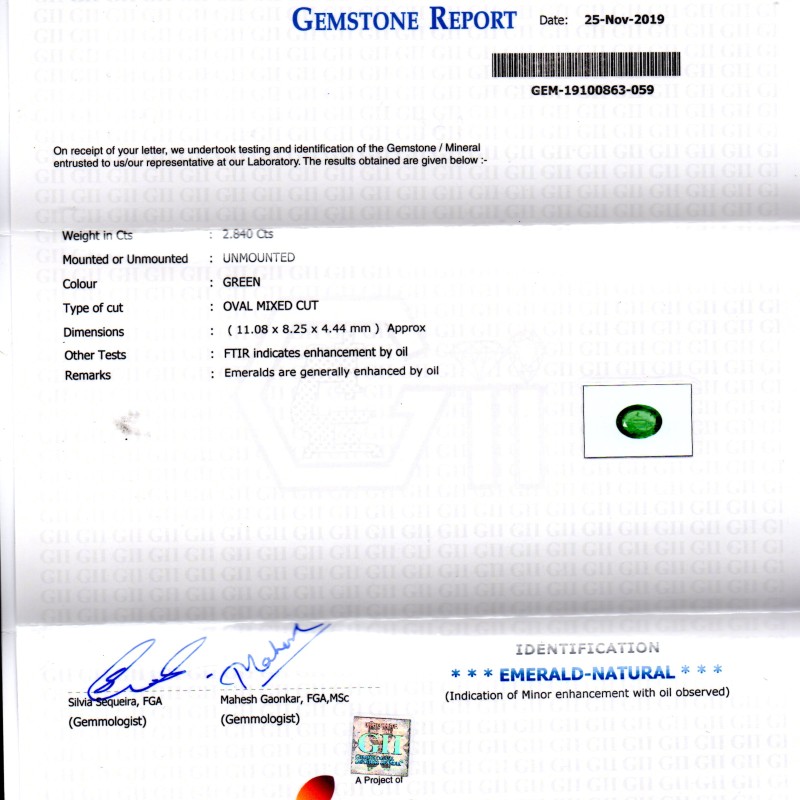 2.84 Ct GII Certified Untreated Natural Zambian Emerald Gems AAAAA 2.84 Ct GII Certified Untreated Natural Zambian Emerald Gems AAAAA