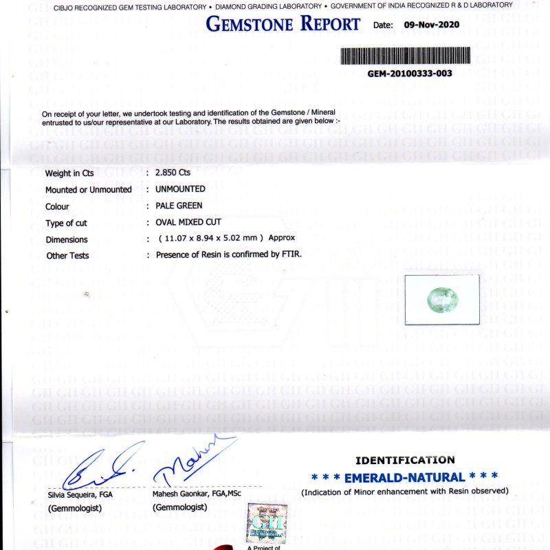 2.85 Ct GII Certified Untreated Natural Colombian Emerald Gemstone 2.85 Ct GII Certified Untreated Natural Colombian Emerald Gemstone