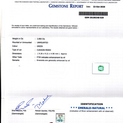 2.85 Ct GII Certified Untreated Natural Zambian Emerald Gems AAA 2.85 Ct GII Certified Untreated Natural Zambian Emerald Gems AAA