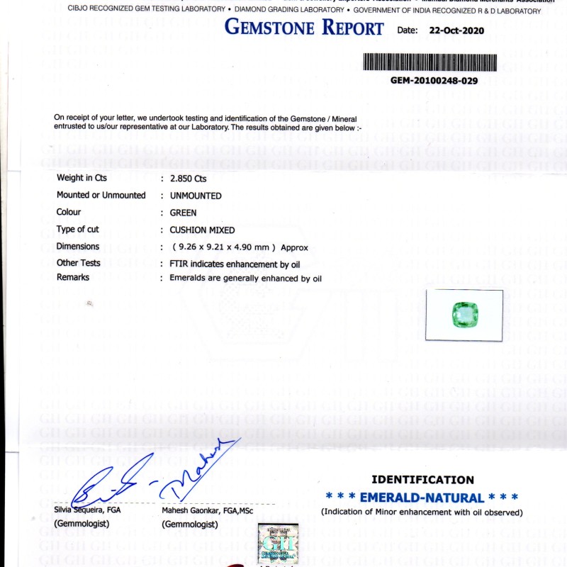 2.85 Ct GII Certified Untreated Natural Zambian Emerald Gems AAA 2.85 Ct GII Certified Untreated Natural Zambian Emerald Gems AAA