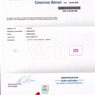 2.86 Ct GII Certified Unheated Untreated Natural Madagaskar Ruby