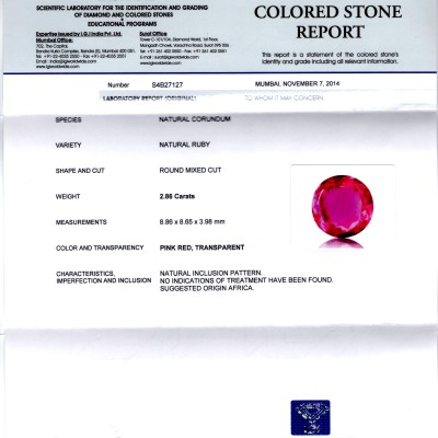 2.86 Ct Certified Unheated Untreated Natural Madagaskar Ruby 2.86 Ct Certified Unheated Untreated Natural Madagaskar Ruby