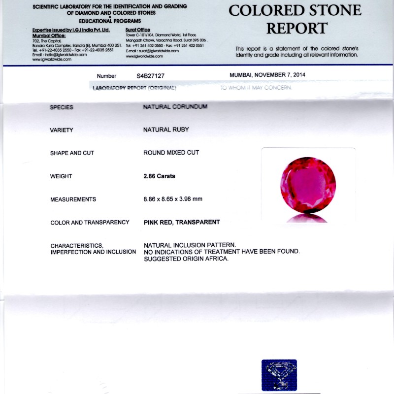 2.86 Ct Certified Unheated Untreated Natural Madagaskar Ruby 2.86 Ct Certified Unheated Untreated Natural Madagaskar Ruby