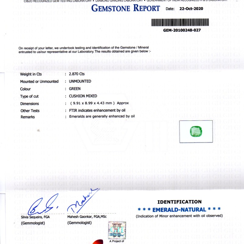 2.87 Ct GII Certified Untreated Natural Zambian Emerald Gems AAA 2.87 Ct GII Certified Untreated Natural Zambian Emerald Gems AAA