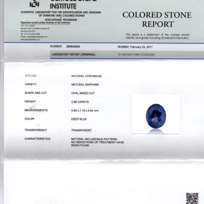 2.88 Ct Unheated Untreated Natural Ceylon Deep Royal Blue Sapphire 2.88 Ct Unheated Untreated Natural Ceylon Deep Royal Blue Sapphire