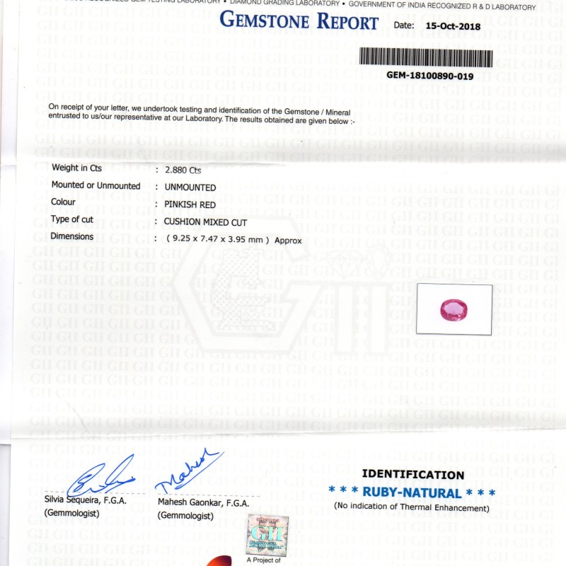 2.88 Ct GII Certified Unheated Untreated Natural Madagaskar Ruby AA 2.88 Ct GII Certified Unheated Untreated Natural Madagaskar Ruby AA
