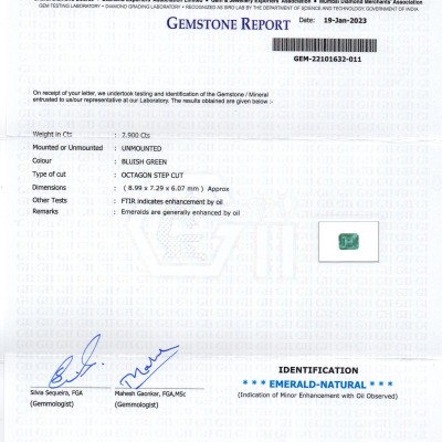 2.90 Ct Certified Untreated Natural Zambian Emerald Gemstone Panna