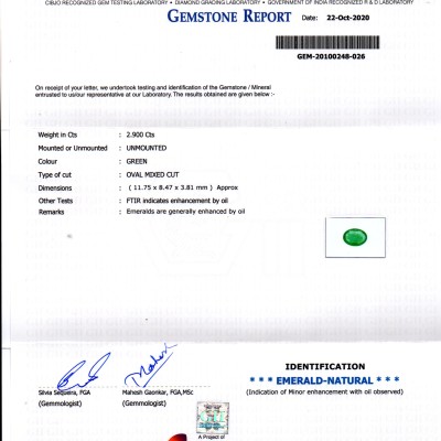2.90 Ct GII Certified Untreated Natural Zambian Emerald Gems AAAA 2.90 Ct GII Certified Untreated Natural Zambian Emerald Gems AAAA