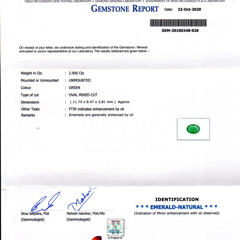 2.90 Ct GII Certified Untreated Natural Zambian Emerald Gems AAAA 2.90 Ct GII Certified Untreated Natural Zambian Emerald Gems AAAA