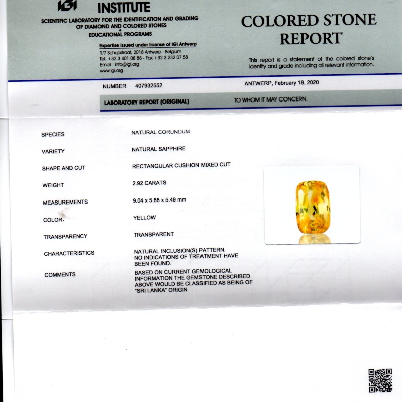 2.92 Ct IGI Certified Unheated Untreated Natural Ceylon Yellow Sapphire 2.92 Ct IGI Certified Unheated Untreated Natural Ceylon Yellow Sapphire